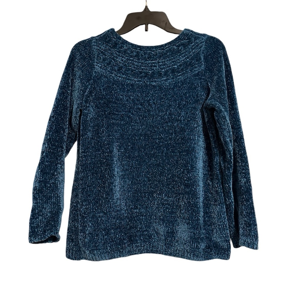Croft & Barrow Chenille Blue Boat neck Knit Sweater Super Soft Cozy Women’s XS